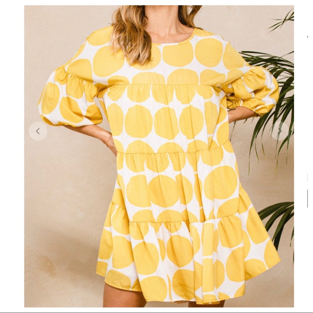 14 Boho Large Polka Dot Print Quarter Sleeve Swing Dress - Picture 6 of 6